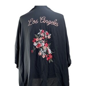 Black Embroidered‎ Kimono Jacket Los Angeles Floral romantic dark wimsigoth